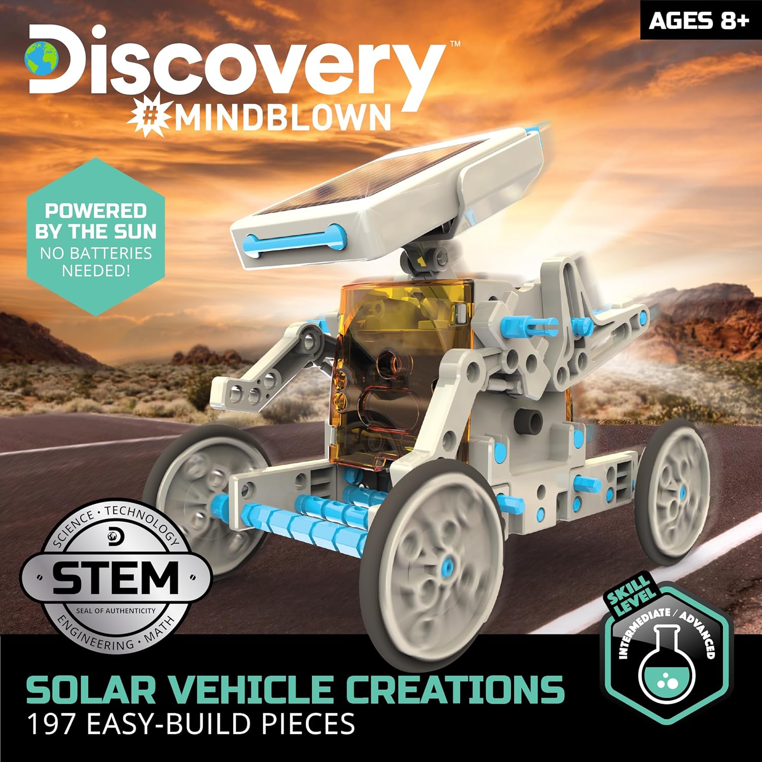 Набор Discovery STEM 12-в-1 для создания солнечного робота, 197 деталей, с работающим двигателем и шестернями на солнечной энергии, набор для конструирования и строительства для детей от 8 лет