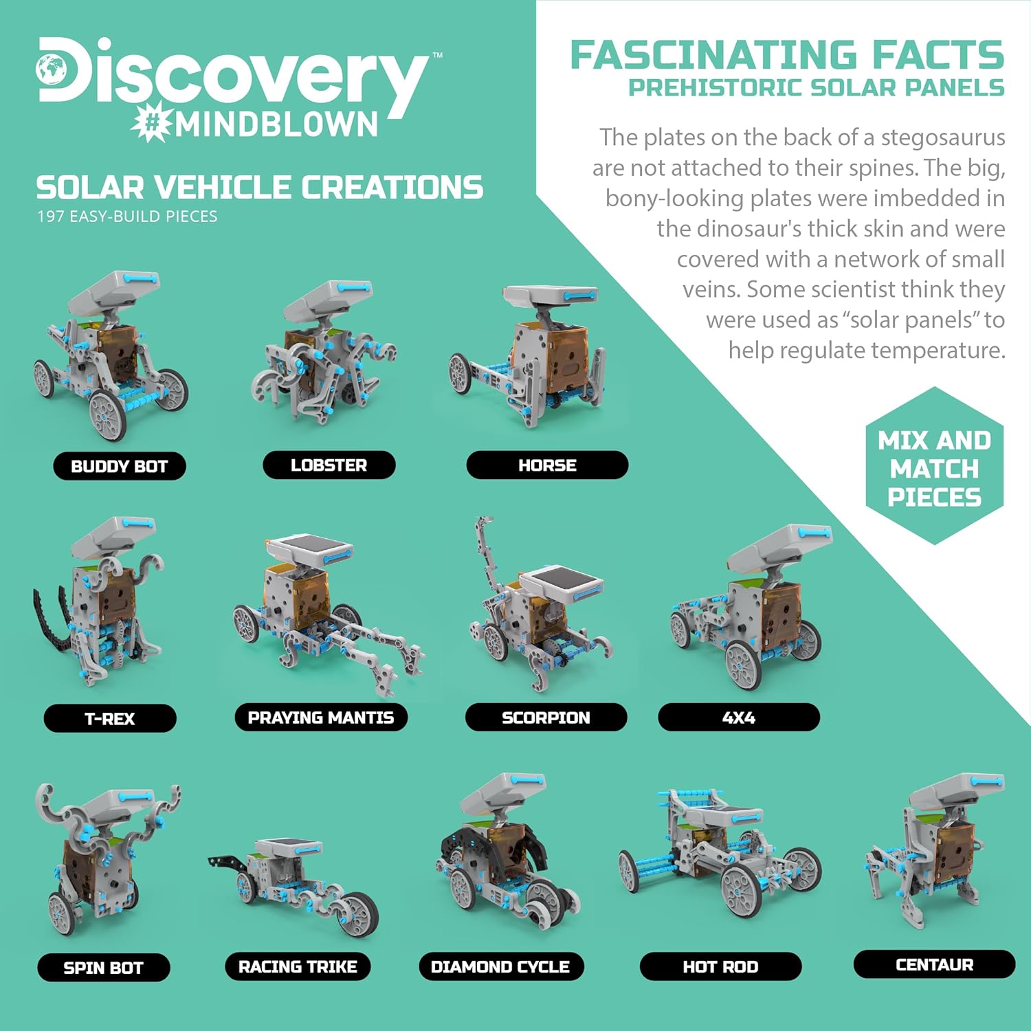 Набор Discovery STEM 12-в-1 для создания солнечного робота, 197 деталей, с работающим двигателем и шестернями на солнечной энергии, набор для конструирования и строительства для детей от 8 лет