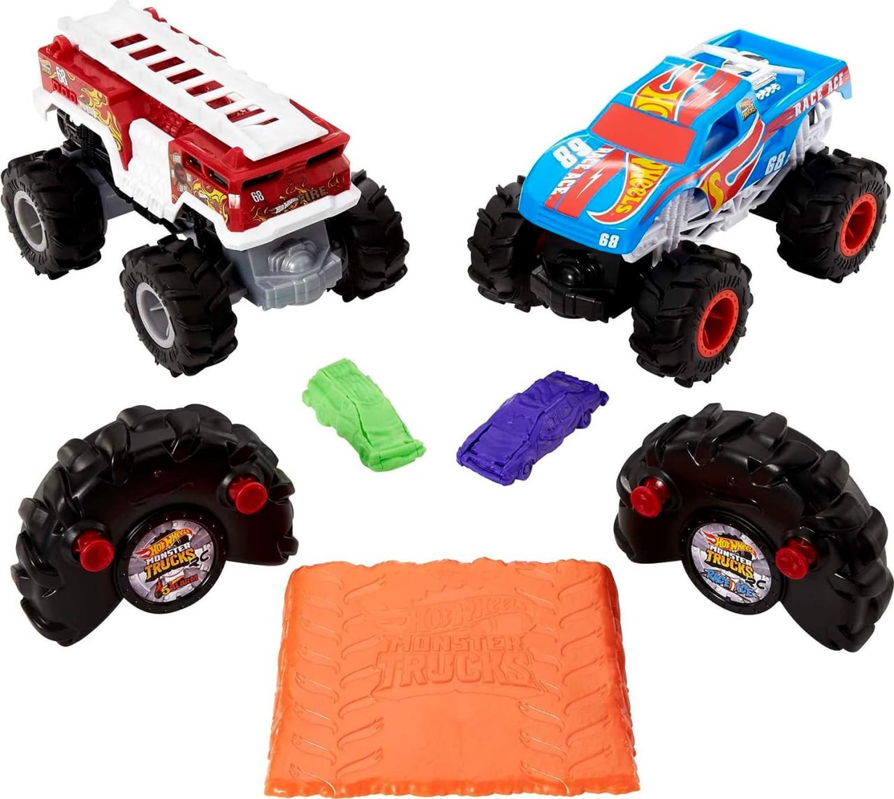 Hot Wheels RC Monster Trucks (2 шт.), 1 Race Ace и 1 HW 5-Alarm в масштабе 1:24