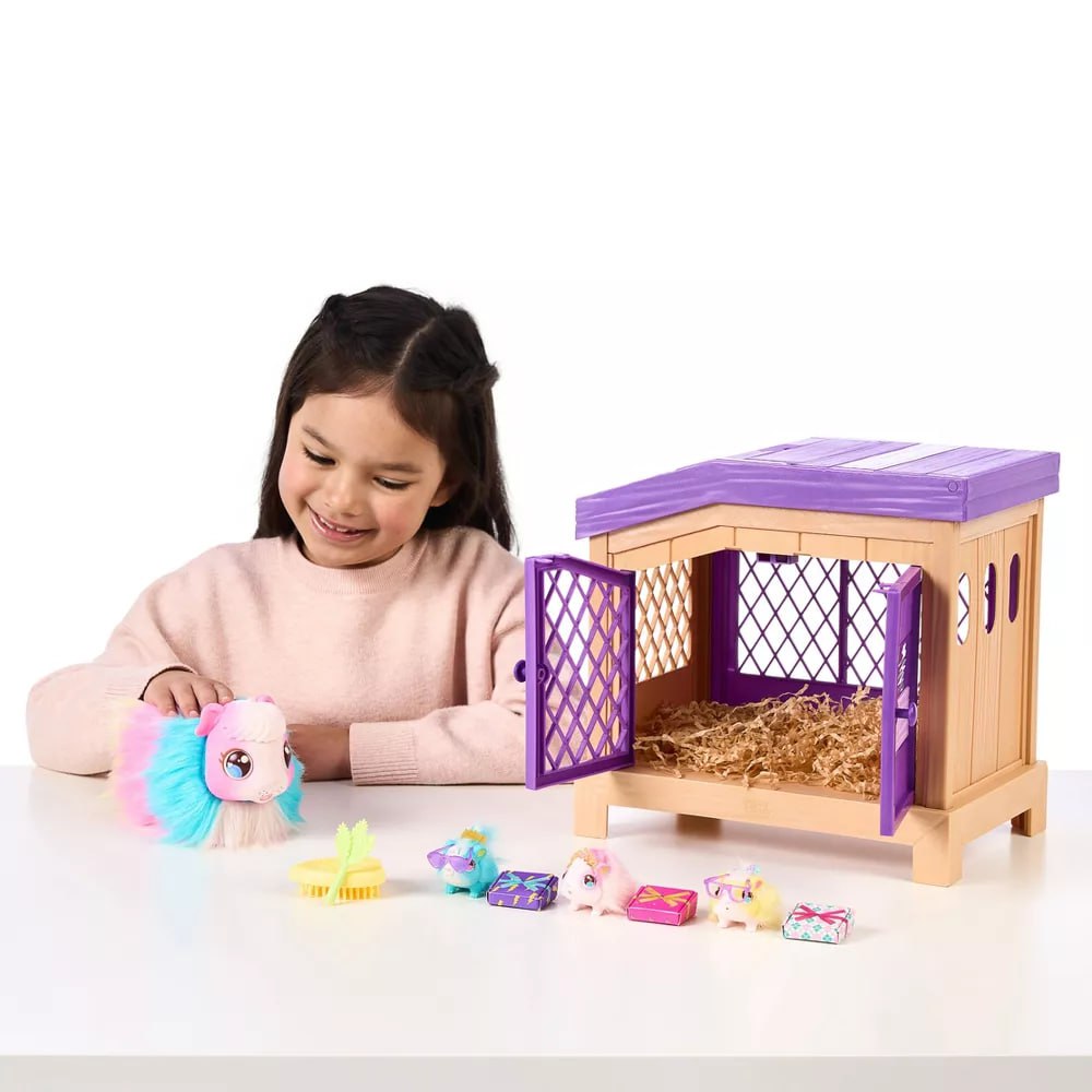 Little Live Pets Интерактивная радужная мама-морская свинка с домиком и 3 малышами-сюрпризами. Более 20 звуков и реакций, повторяемая игровая последовательность.