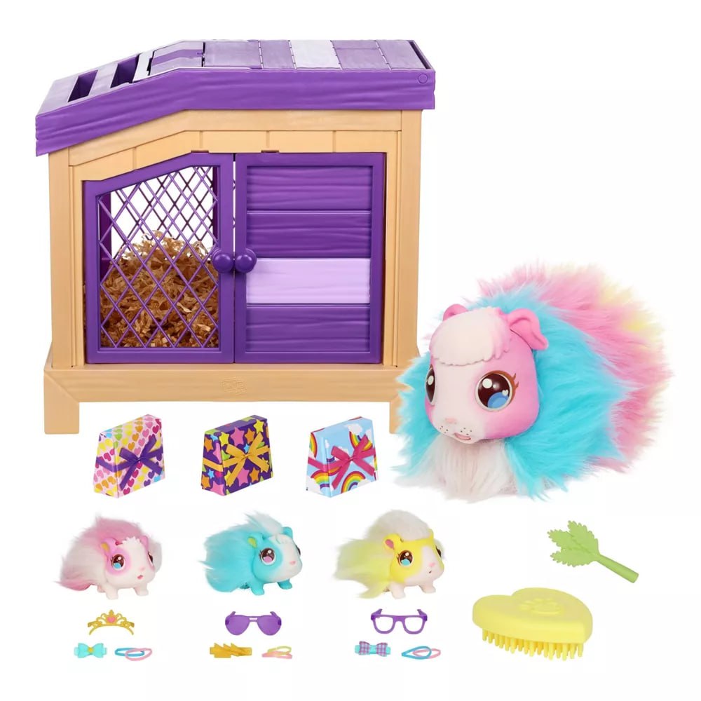Little Live Pets Интерактивная радужная мама-морская свинка с домиком и 3 малышами-сюрпризами. Более 20 звуков и реакций, повторяемая игровая последовательность.