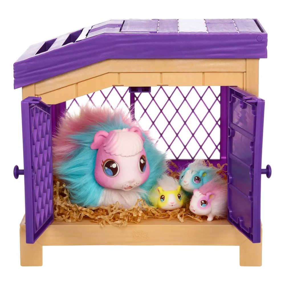Little Live Pets Интерактивная радужная мама-морская свинка с домиком и 3 малышами-сюрпризами. Более 20 звуков и реакций, повторяемая игровая последовательность.