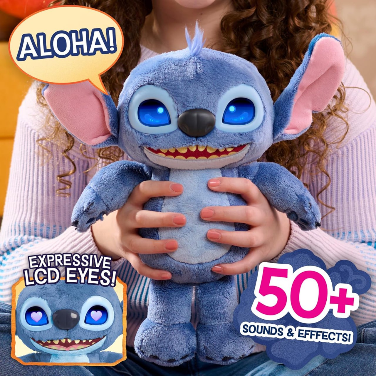 Интерактивная плюшевая игрушка Disney Stitch Just Play Many Moods 35 см, более 50 звуков и эффектов, ЖК-глаза, вдохновленная новым фильмом Disney «Лило и Стич», игрушка для фанатов, девочек, мальчиков, детей от 3 лет