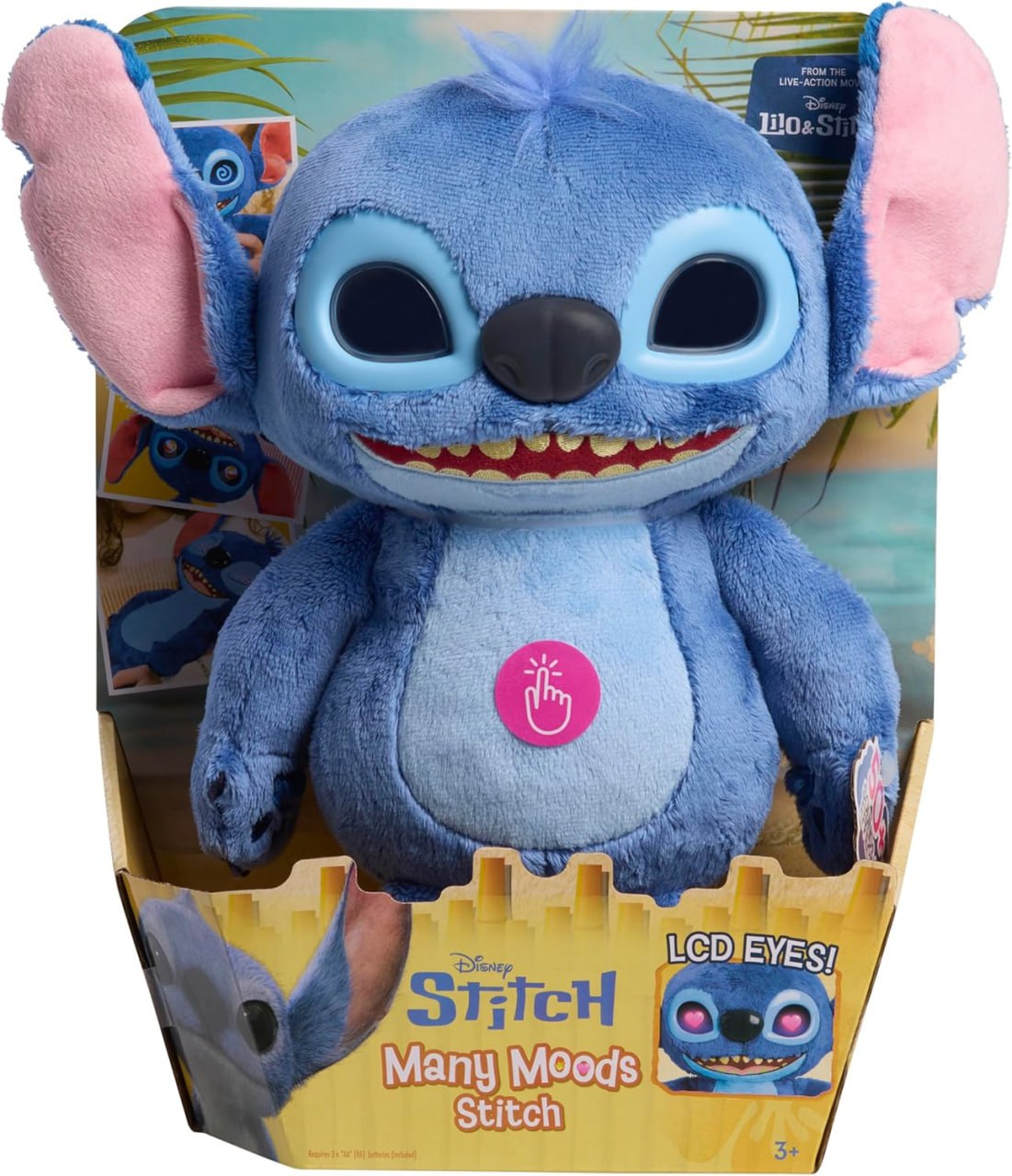 Интерактивная плюшевая игрушка Disney Stitch Just Play Many Moods 35 см, более 50 звуков и эффектов, ЖК-глаза, вдохновленная новым фильмом Disney «Лило и Стич», игрушка для фанатов, девочек, мальчиков, детей от 3 лет